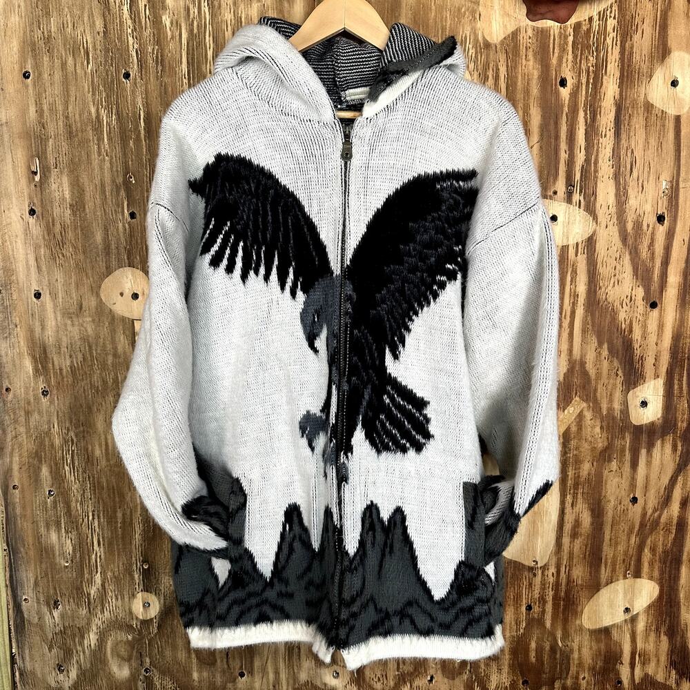 Tejidos Ruminahui Wool Alpaca Zip-up Hoodie Eagle Size XL